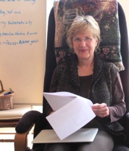Photo of licensed psychotherapist and spiritual counselor Benita Esposito, smiling warmly while teaching at an HSP Retreat.