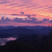 Sunset Purple Lake Chatuge Benita Esposito Panoramic view of a soft pink and purple dawn sky over Lake Chatuge and the Blue Ridge Mountains in Young Harris, Georgia.